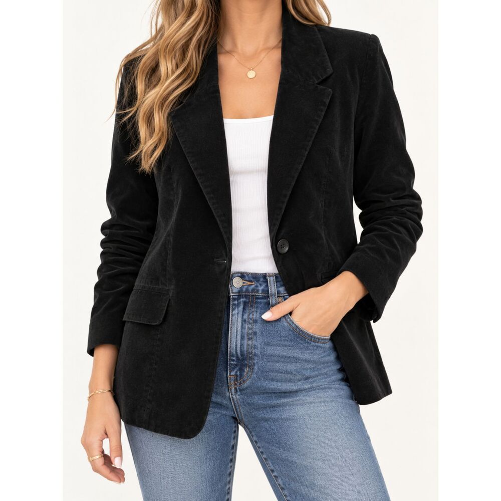Briggs New York Black Corduroy Blazer Womens L Stretch Cotton Dark Academia